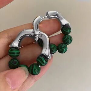 Malachite Silver Hoop Earrings